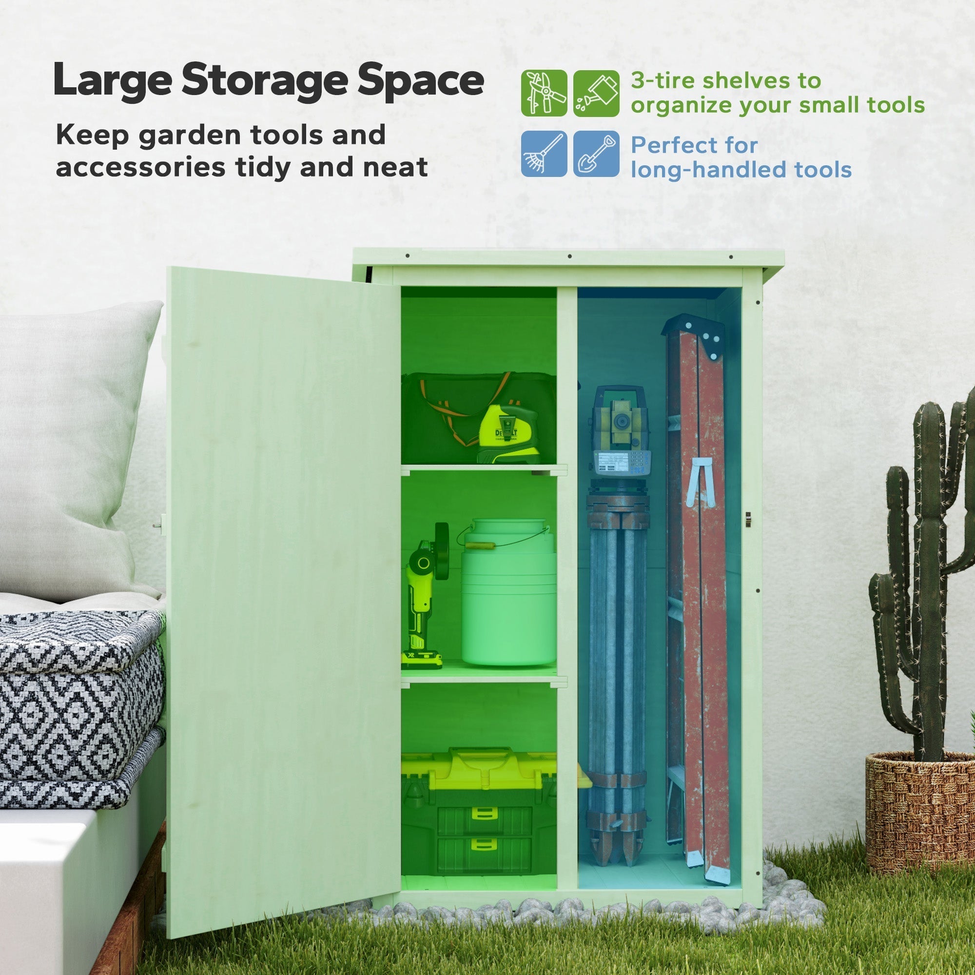 Outsunny Wooden Small Shed, Garden Storage Shed with Shelves and Bolt Latch, 75L x 56W x115H cm, Green