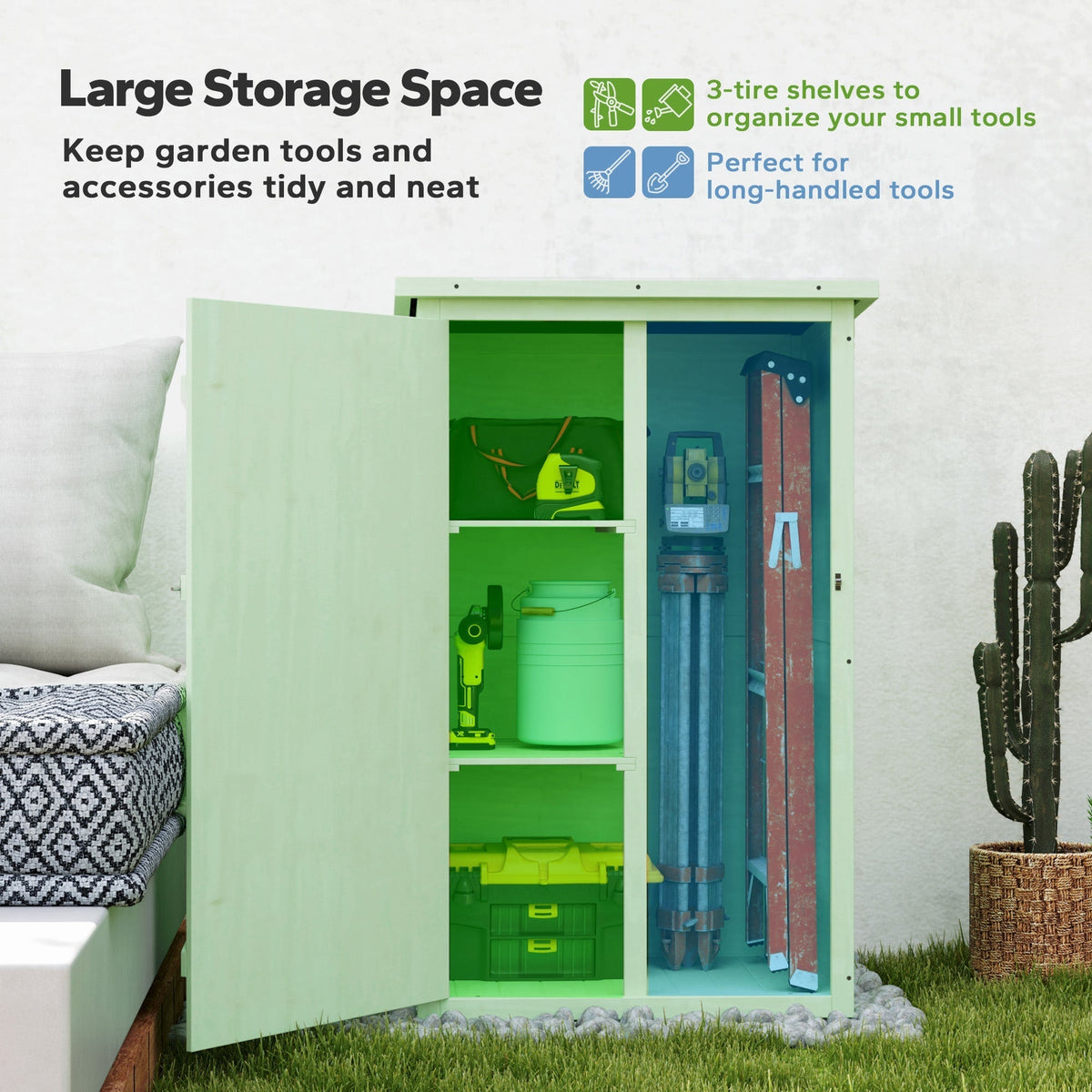 Outsunny Wooden Small Shed, Garden Storage Shed with Shelves and Bolt Latch, 75L x 56W x115H cm, Green