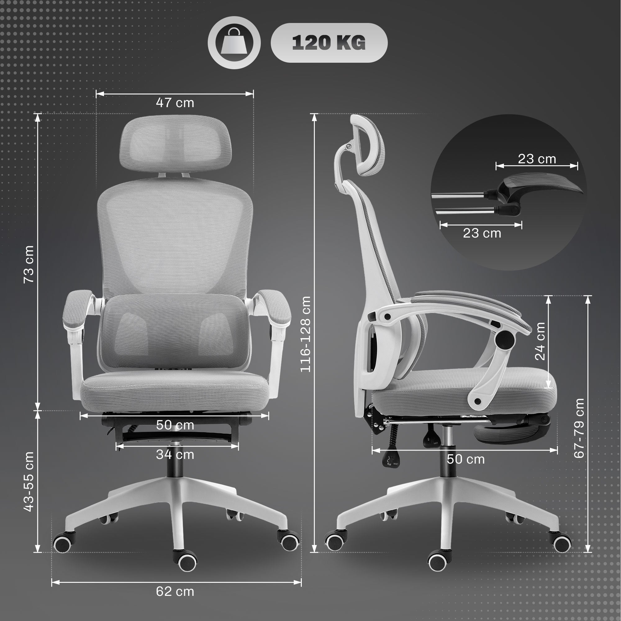 HOMCOM Multi-Adjustable Mesh Back Office Chair - Grey