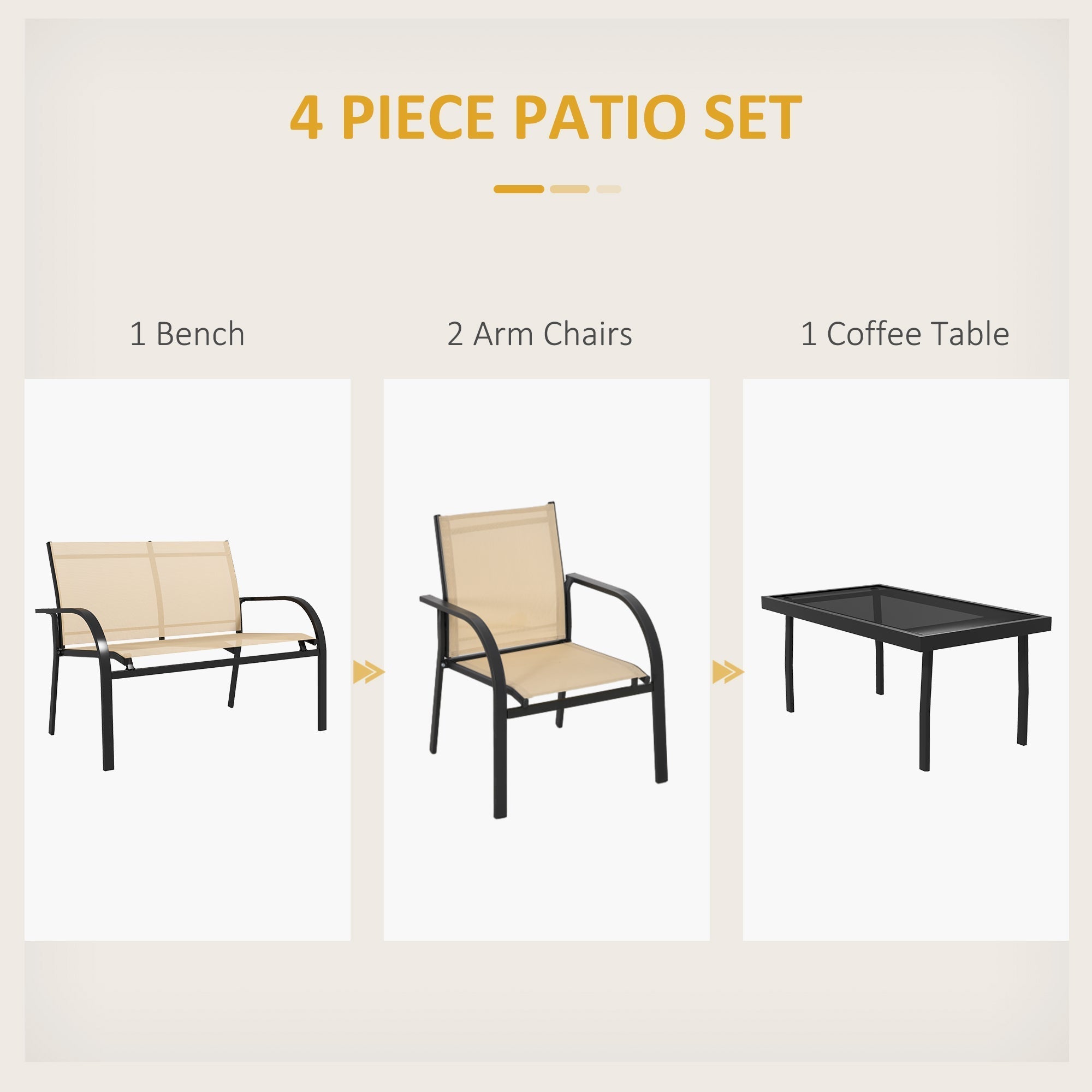 Outsunny Four-Piece Curved Steel Garden Dining Set - Beige/Grey