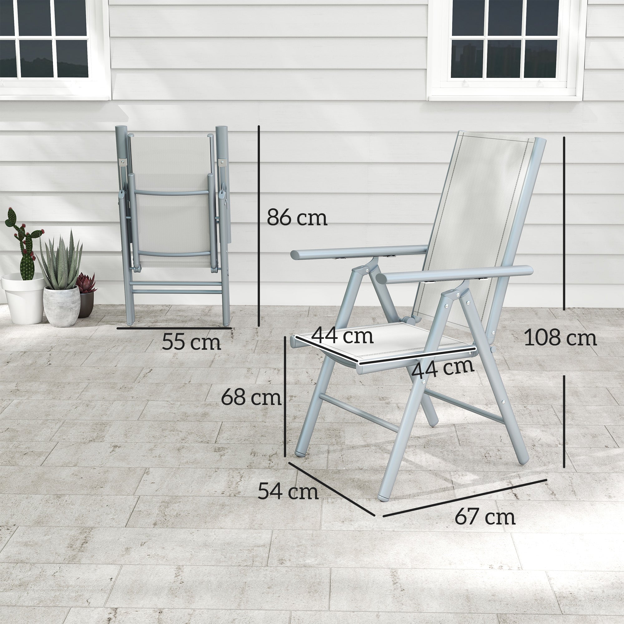 Outsunny Set of Two Aluminium Folding Chairs - Light Grey