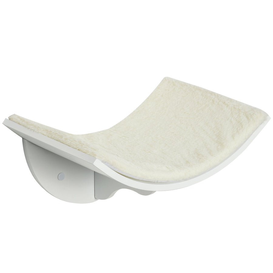 PawHut Wood Cat Shelves, Wall-Mounted Cat Shelter, Curved Kitten Bed Perch Climber Furniture 41 x 28 x 21cm White