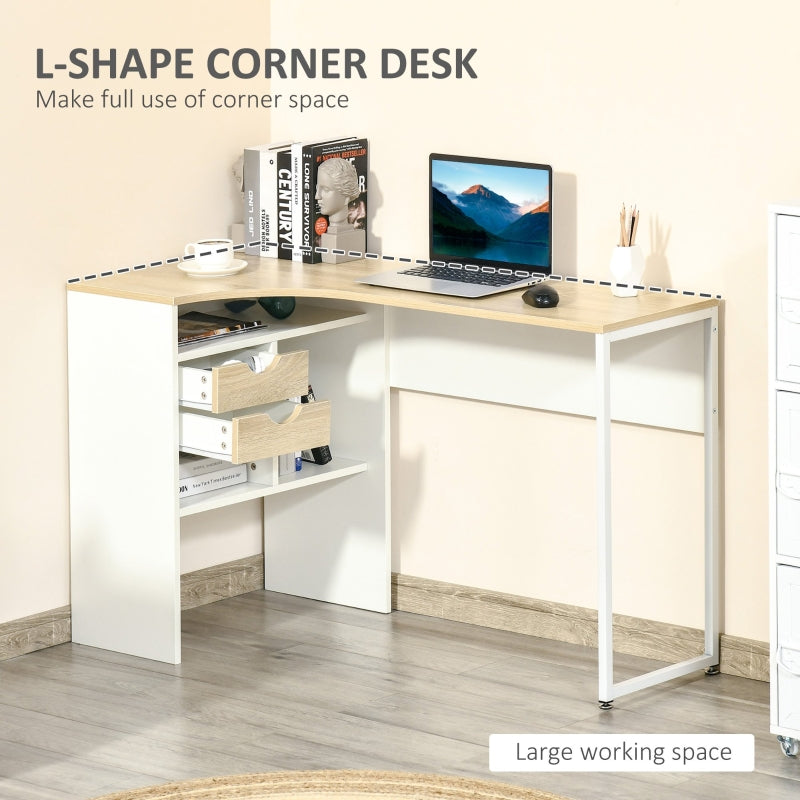 HOMCOM L-Shaped Computer Desk, Corner Desk with Drawers and Storage Compartments, Home Office Desk