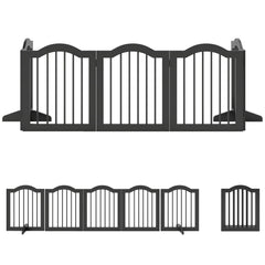 PawHut Wooden Foldable Dog Gate Panel Pet Fence Freestanding Safety Barrier for the House, Doorway, Stairs (Black)