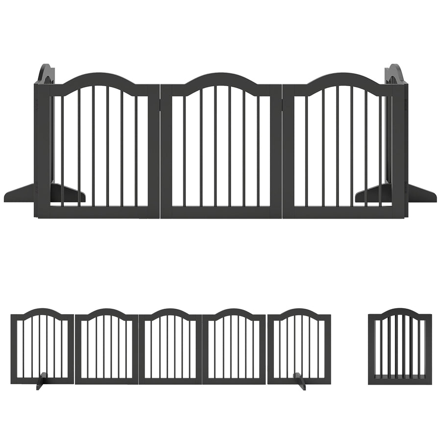 PawHut Wooden Foldable Dog Gate Panel Pet Fence Freestanding Safety Barrier for the House, Doorway, Stairs (Black)