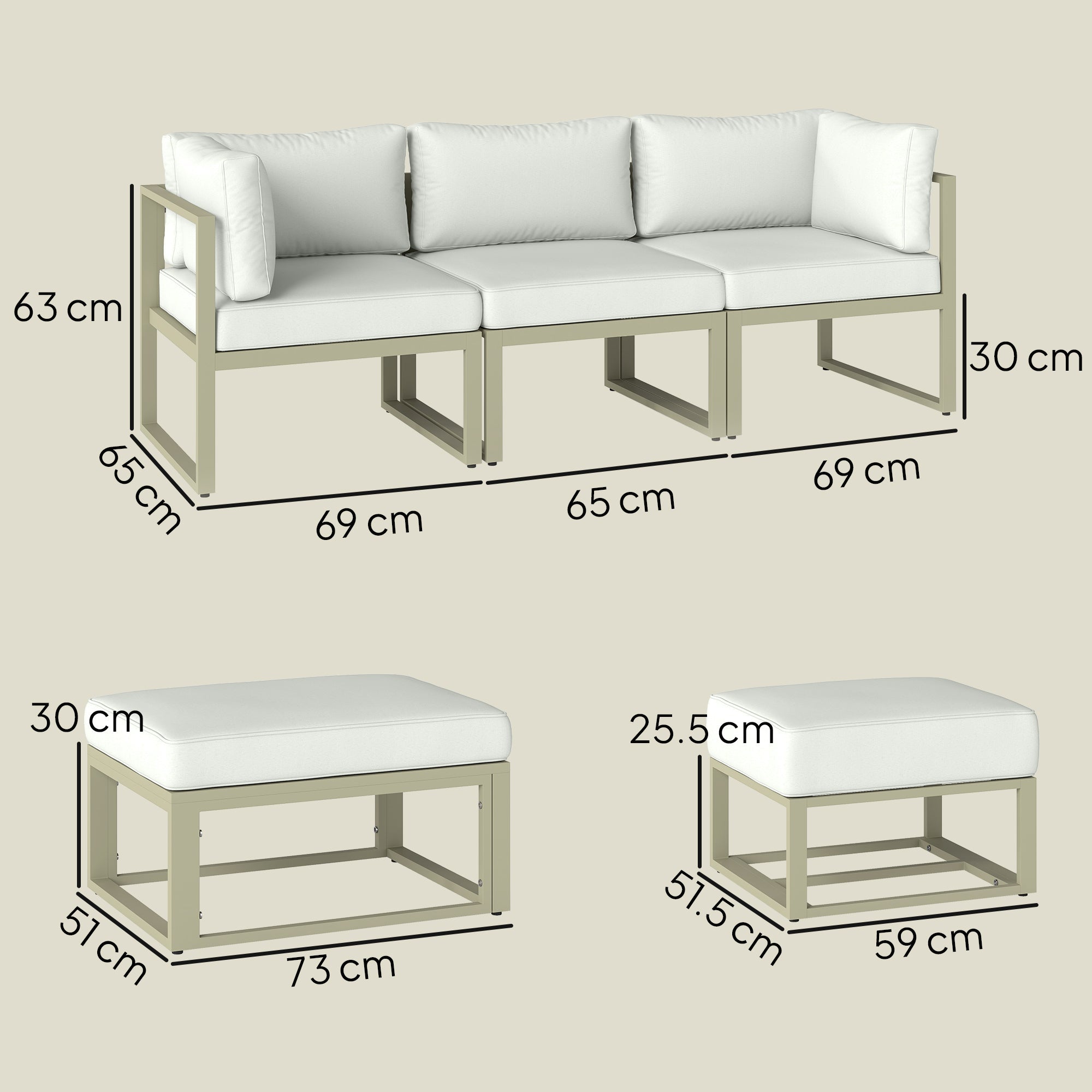 Outsunny Garden Daybed, 6 Piece Outdoor Sectional Sofa Set, Aluminium Patio Conversation Furniture Set with Coffee Table