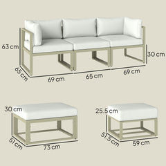 Outsunny Garden Daybed, 6 Piece Outdoor Sectional Sofa Set, Aluminium Patio Conversation Furniture Set with Coffee Table