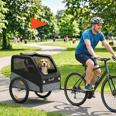PawHut Dog Bike Trailer, Dog Cart Bicycle Carrier for Small and Medium Pets with 20" Inflatable Rubber Wheels, Grey