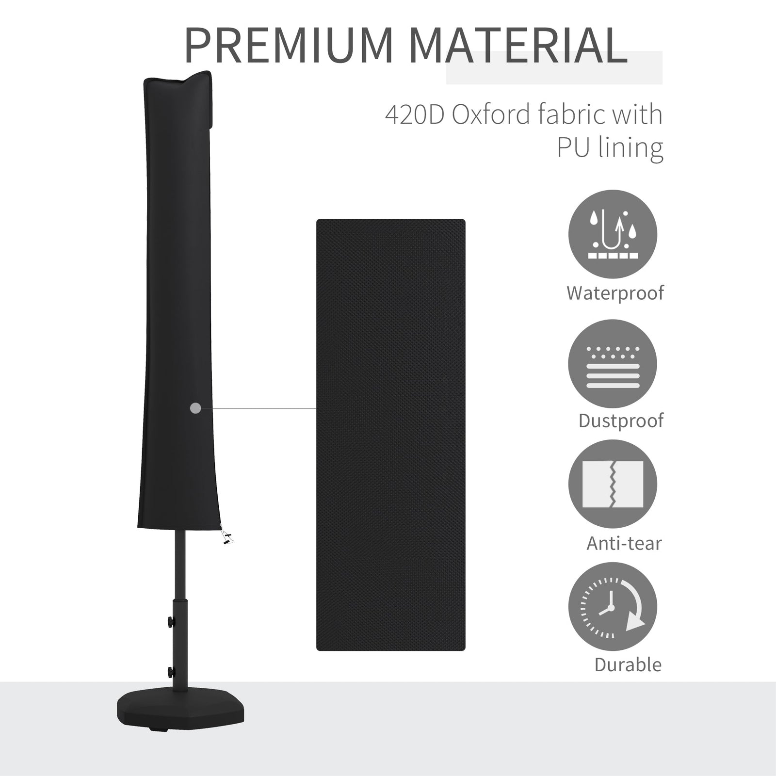Outsunny Parasol Cover, Cantilever Umbrella Cover for 2-3.5 m Parasols, 420D Oxford Fabric Banana Umbrella Protector with Zipper for Outdoor Garden, Patio, Black