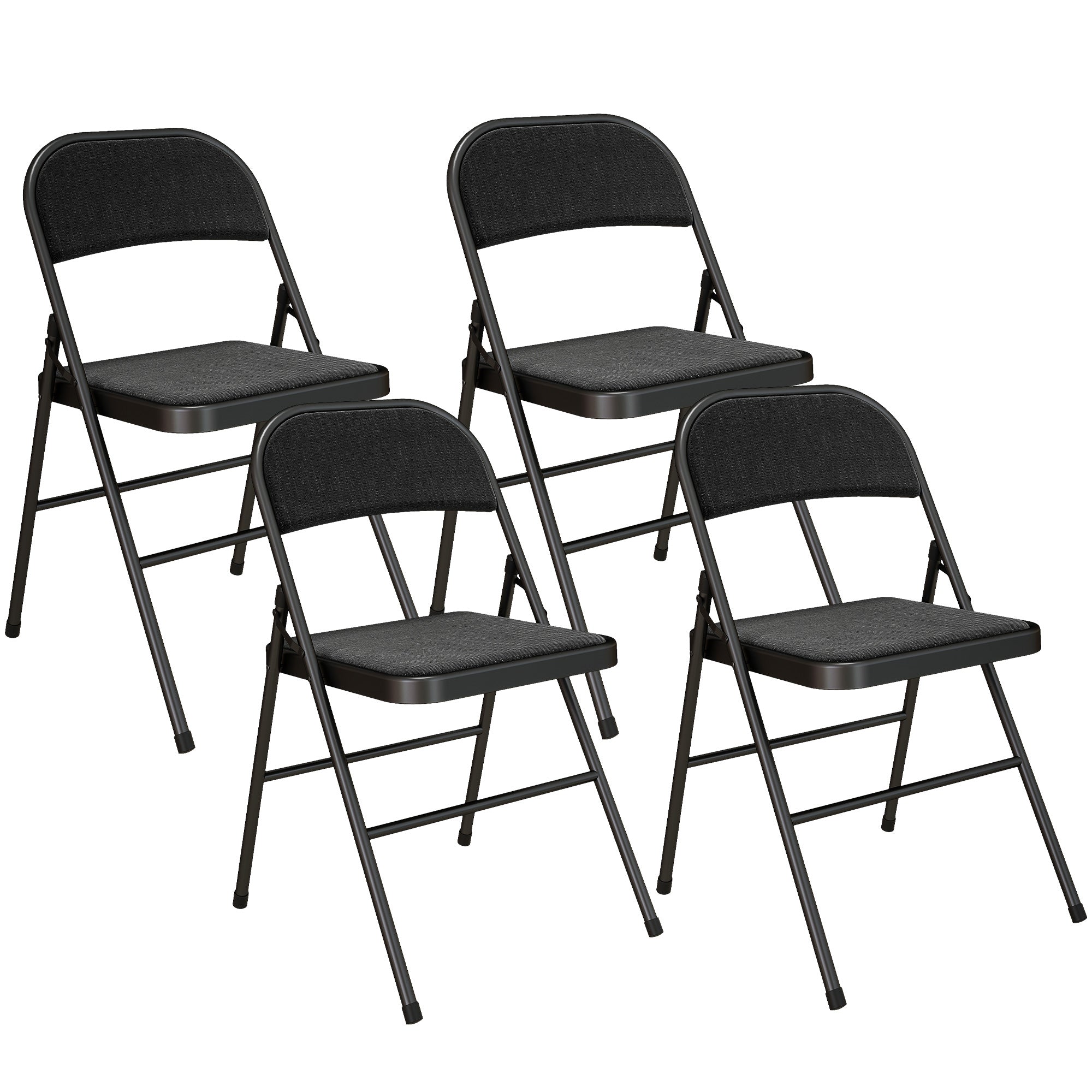 HOMCOM Linen-Look Set of Four Cushioned Folding Chairs - Black
