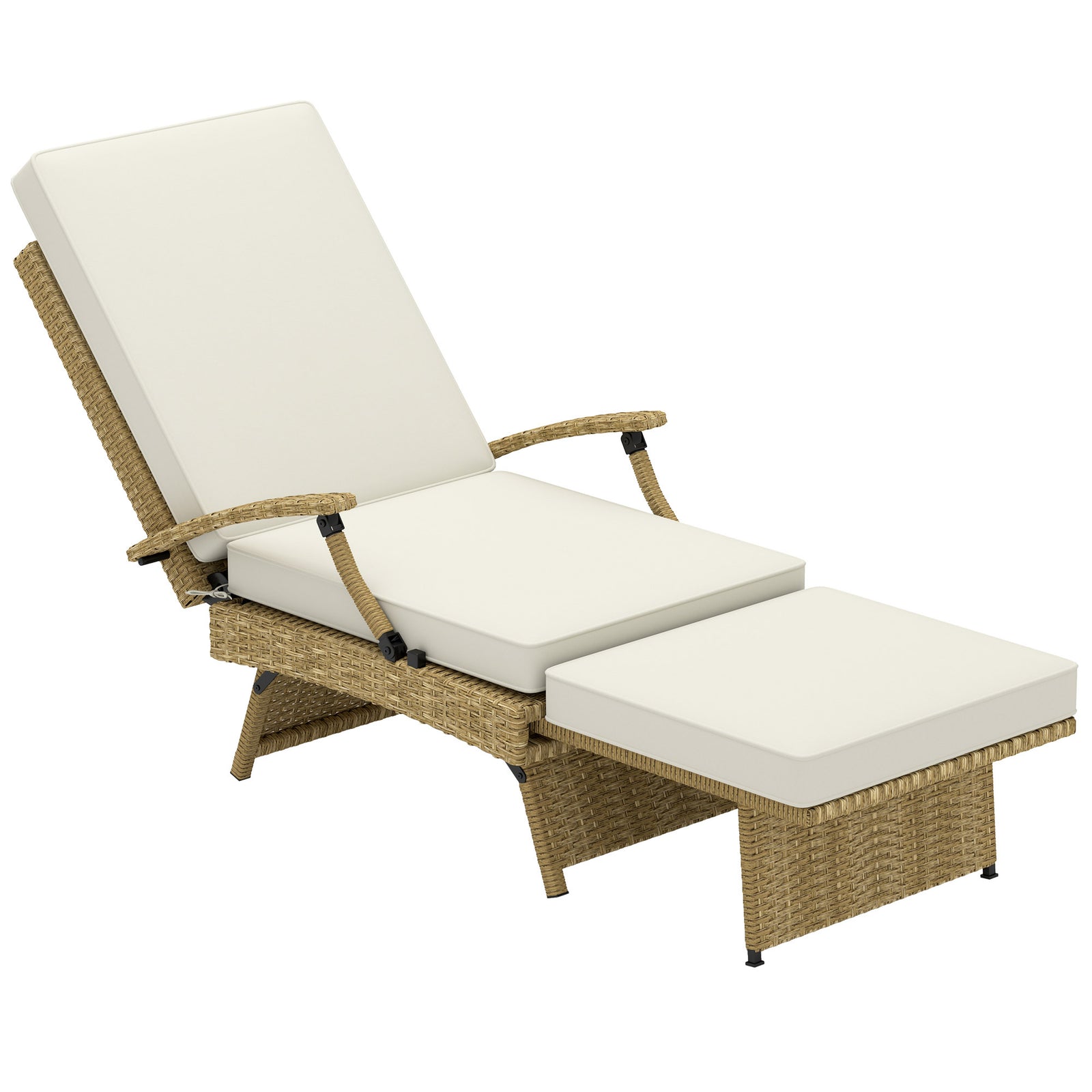 Outsunny 80° Reclining Rattan Lounger - White/Beige