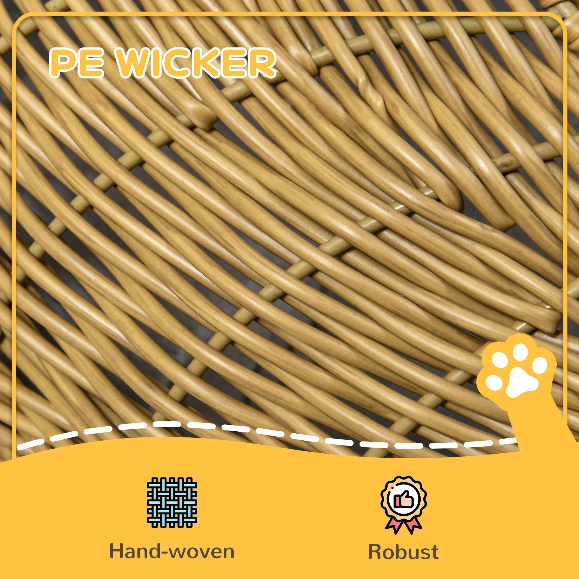 PawHut Wicker Cat House with Washable Cushion for Indoor Cats, Light Brown