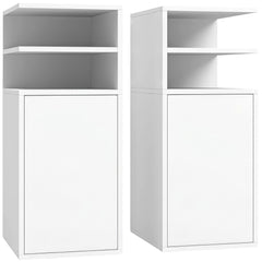 HOMCOM Slim Bedside Table Set of 2, Narrow Bedside Cabinet with Open Cubbies and Cupboard for Bedroom Living Room, White