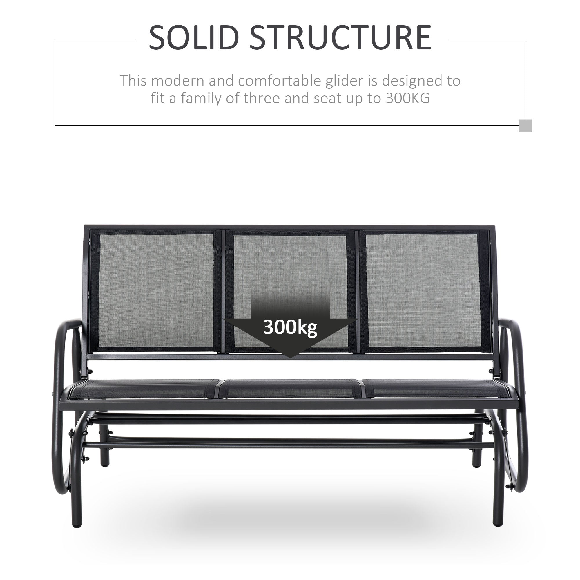 Outsunny 3-Seat Glider Rocking Chair for 3 People Garden Bench Patio Furniture Metal Frame, Black