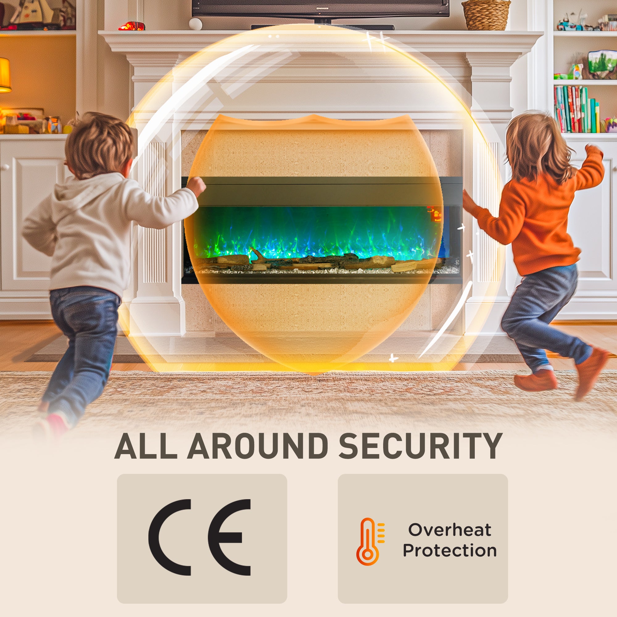 HOMCOM 1800W 15-40√¢‚Äû∆í Adjustable Flame Glass Panel Convector Heater, 127cm