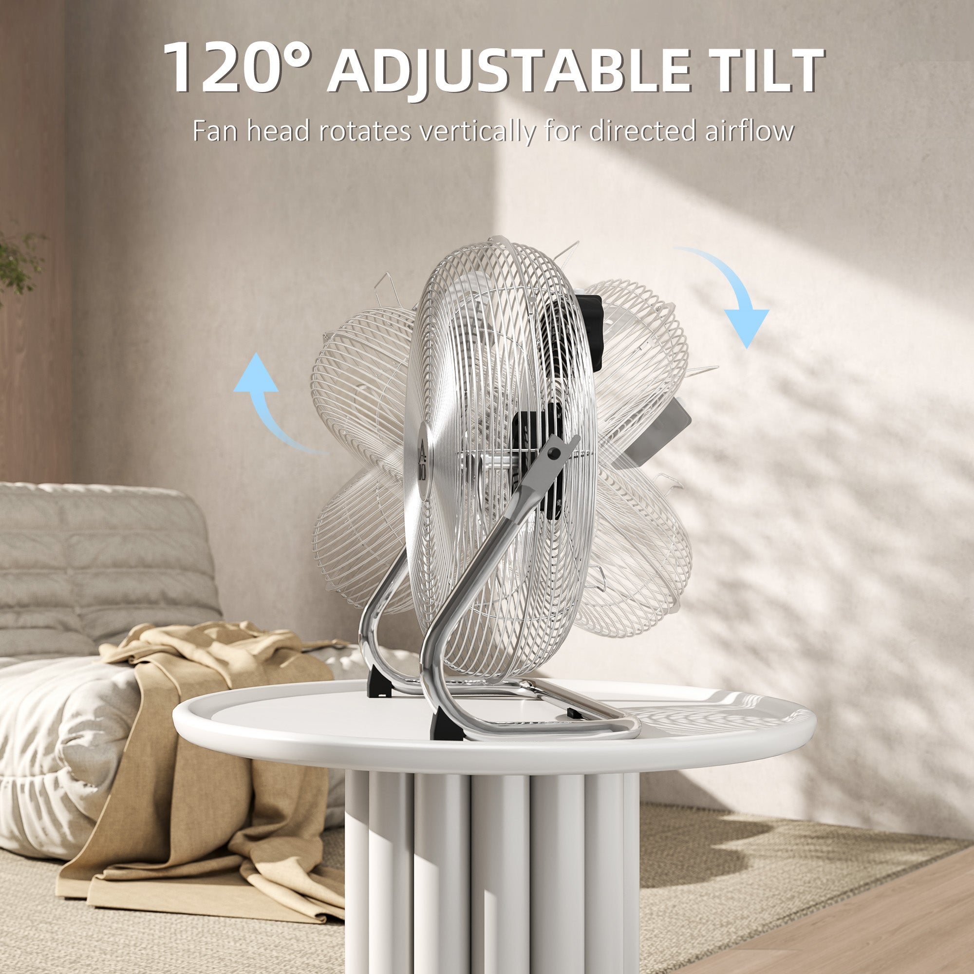 HOMCOM Metal Floor Fan with 3 Speeds & 120√Ç¬∞ Adjustable Tilt - Silver Tone