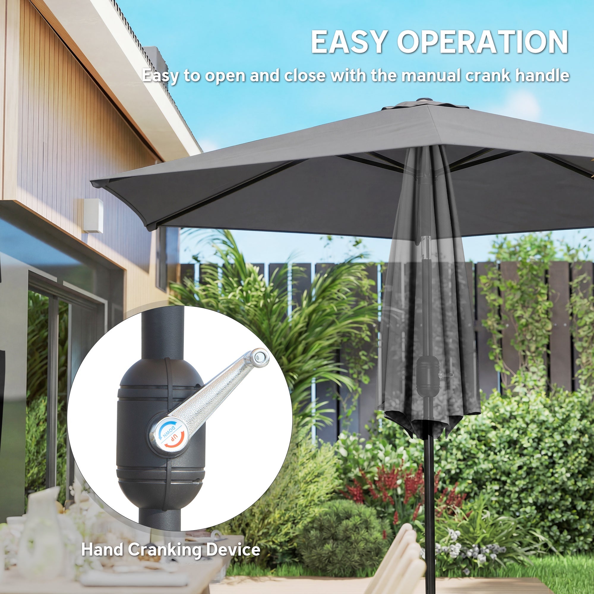 Outsunny 2.6 m Garden Parasol Umbrella with Aluminium Pole, Outdoor Patio Umbrella with Tilt and Crank, Vent, Grey