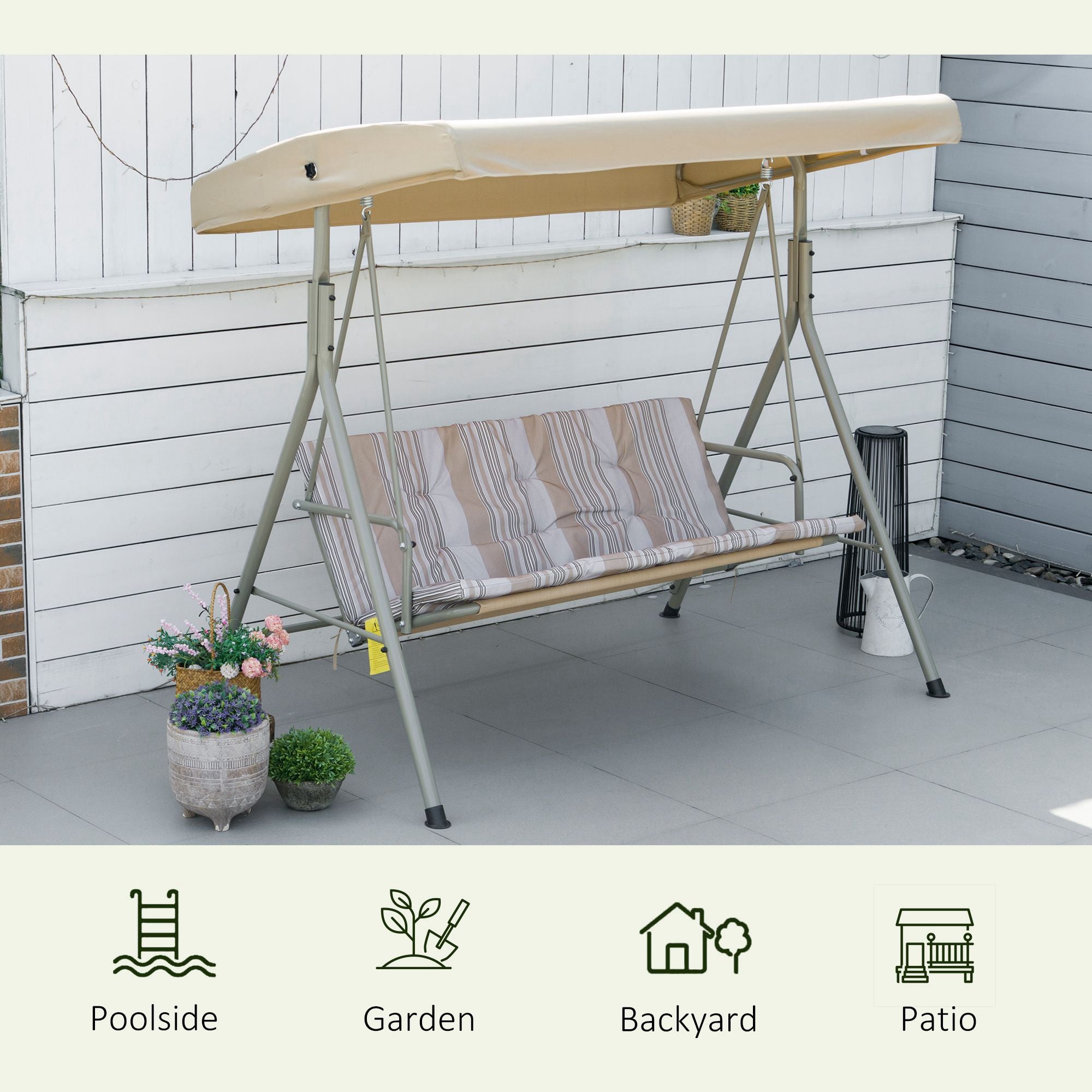 Outsunny Three-Seater Garden Swing Seat - Light Brown