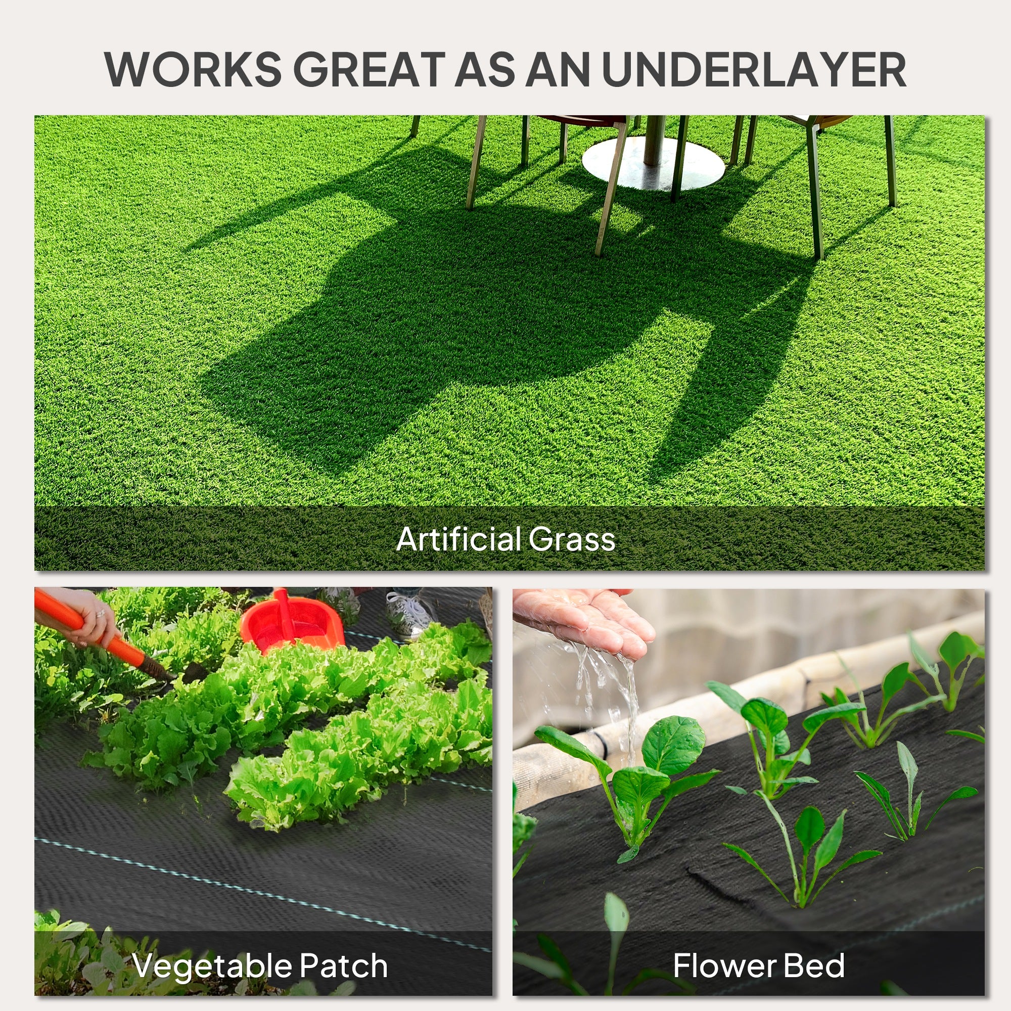 Outsunny 2m x 90m Weed Control Membrane, Heavy Duty Weed Control Barrier Fabric, 90gsm Ground Cover for Patios, Garden, Flower beds, Landscaping