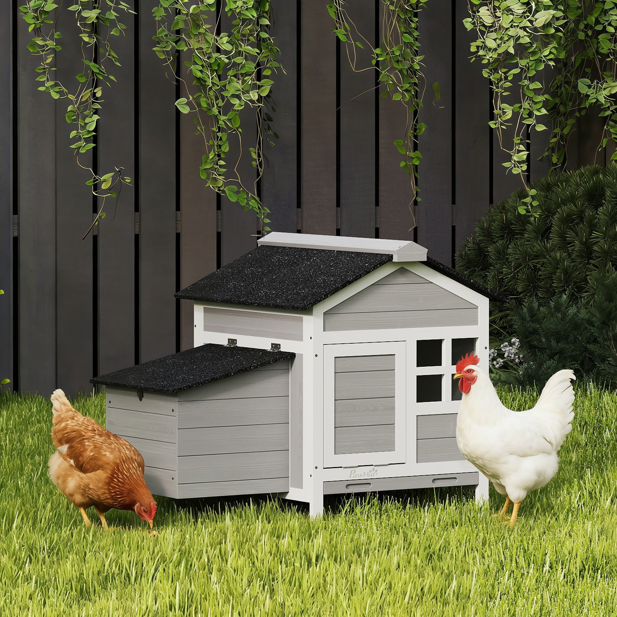 PawHut Wooden Chicken Coop with Pull-Out Tray Nesting Box for 1-2 Chickens