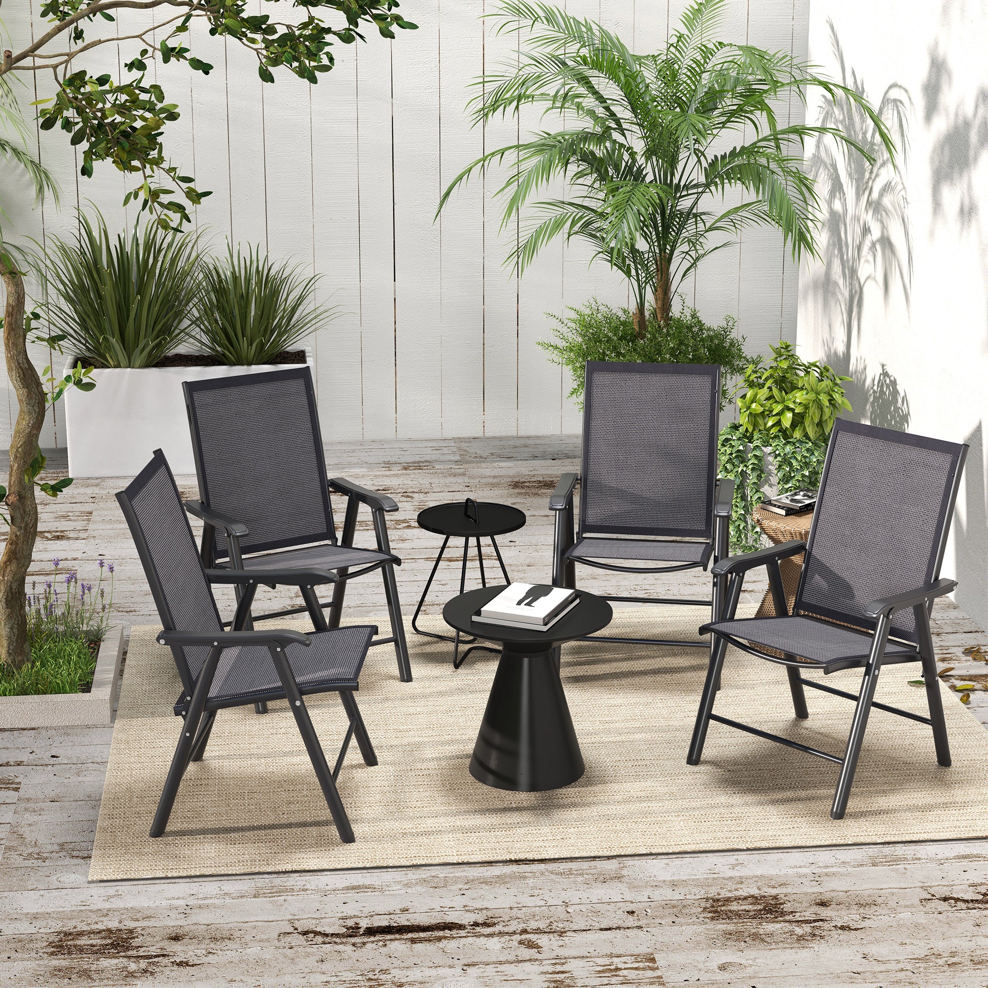 Outsunny Set of Four Folding Garden Chairs - Charcoal Grey