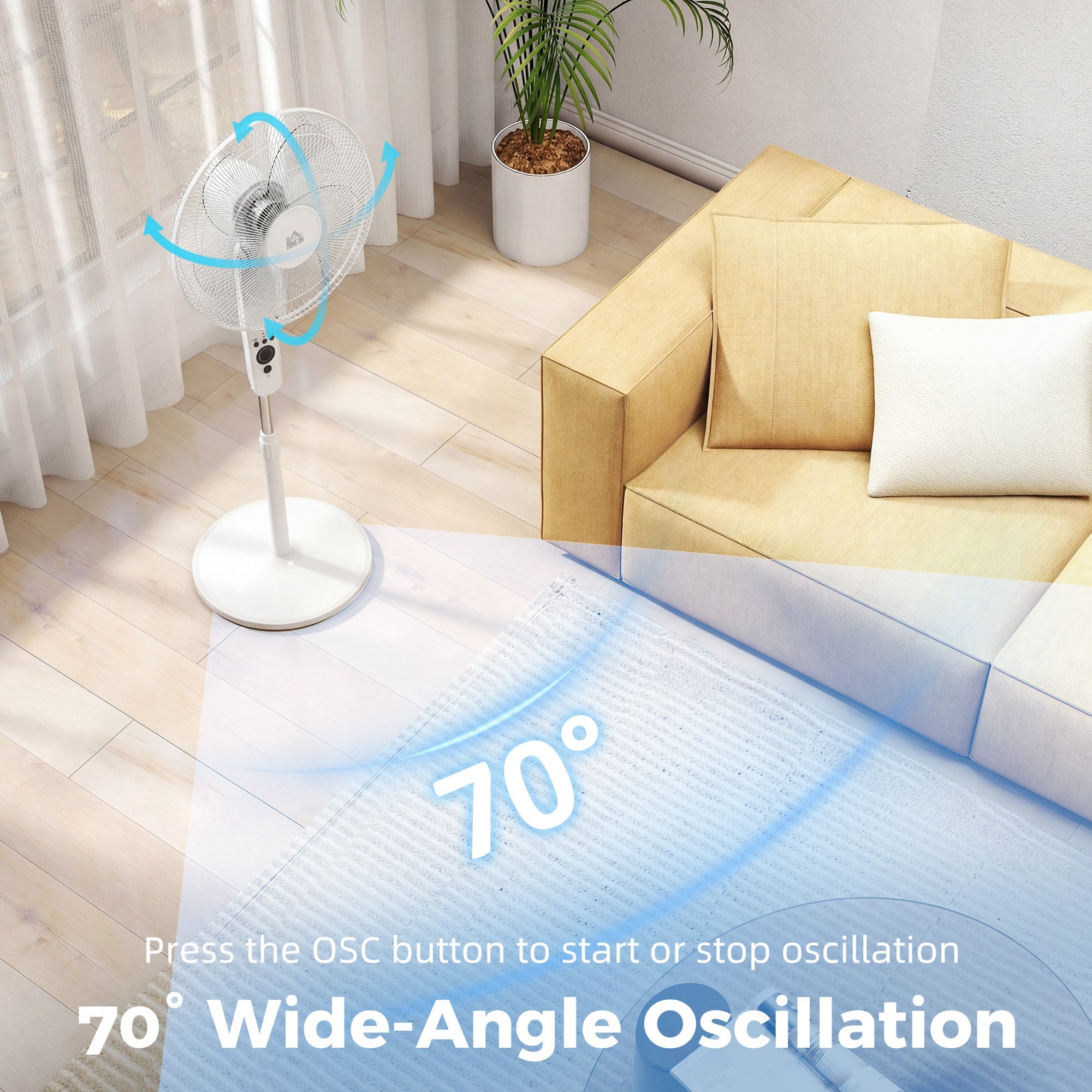 HOMCOM 18" Pedestal Fan with Sleep Mode, Oscillating Standing Fan with 3 Modes, Remote Control, Adjustable Height, White