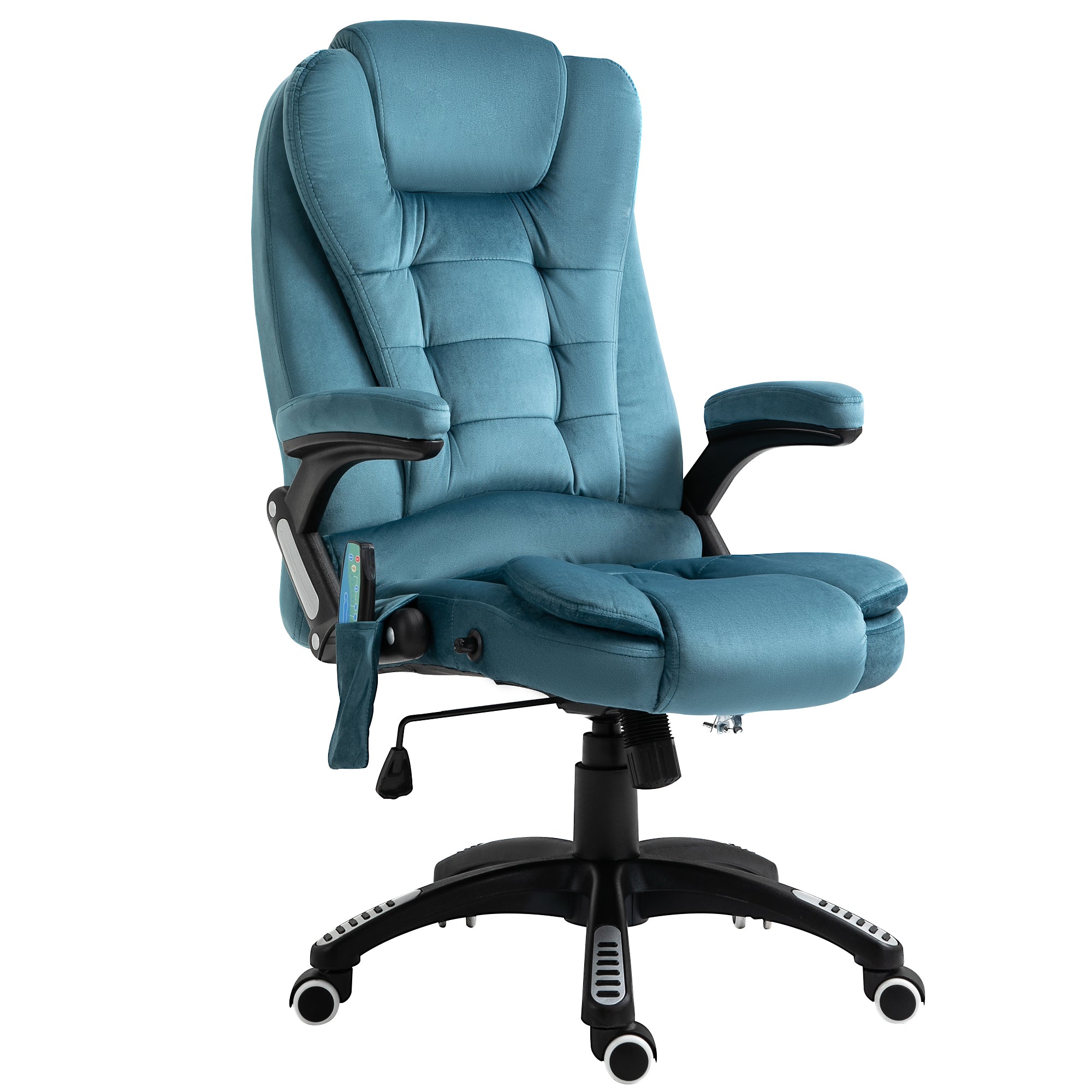 Vinsetto Massage Recliner Chair Heated Office Chair with Six Massage Points Velvet-Feel Fabric 360√Ç¬∞ Swivel Wheels Blue