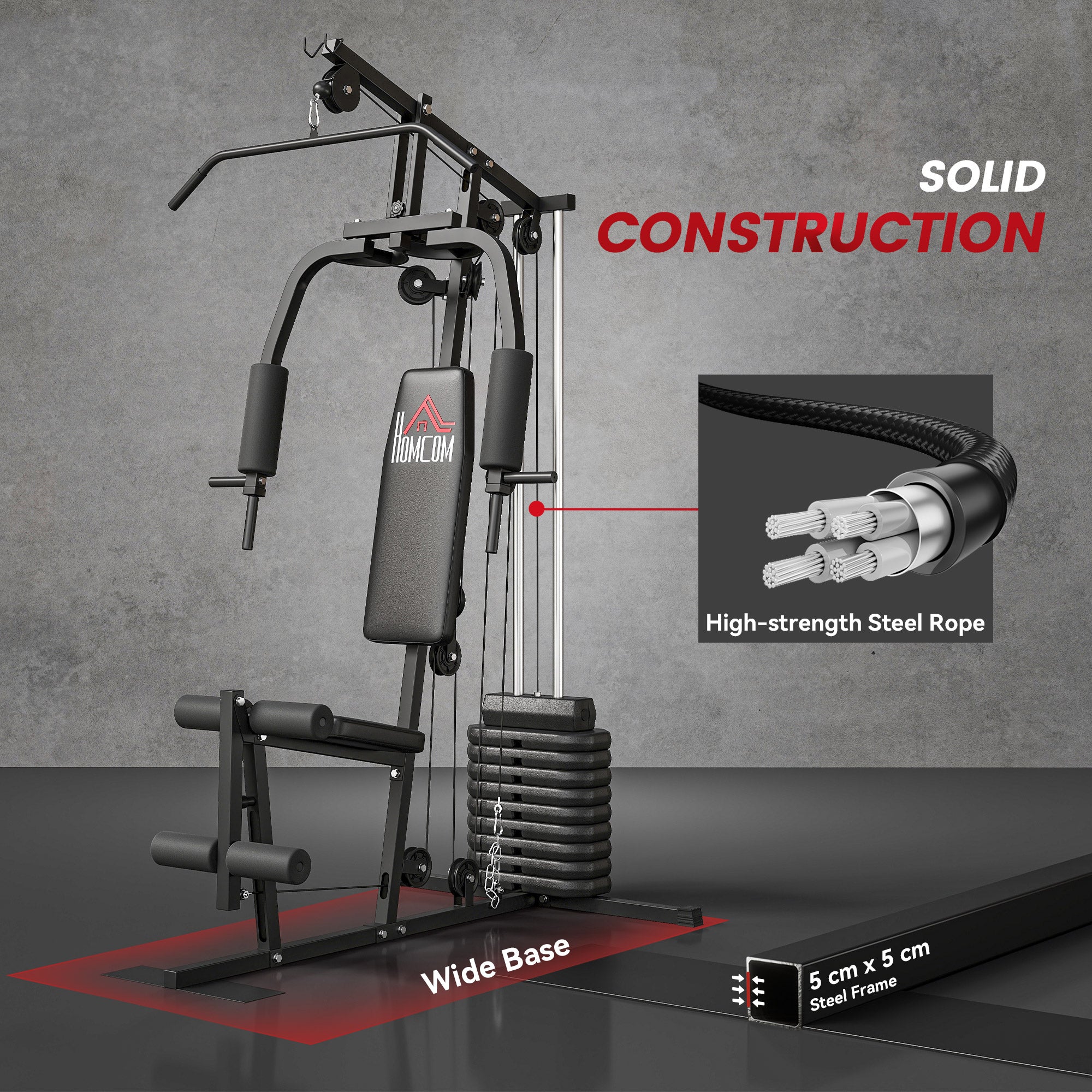 HOMCOM Multifunction Home Gym Machine, with 45kg Weight Stacks, for Strength Training