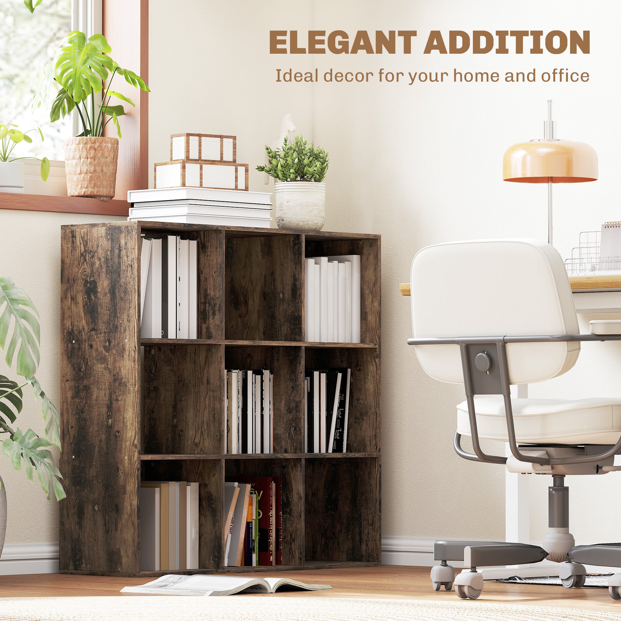 HOMCOM Nine-Cube Storage Shelf - Rustic Brown