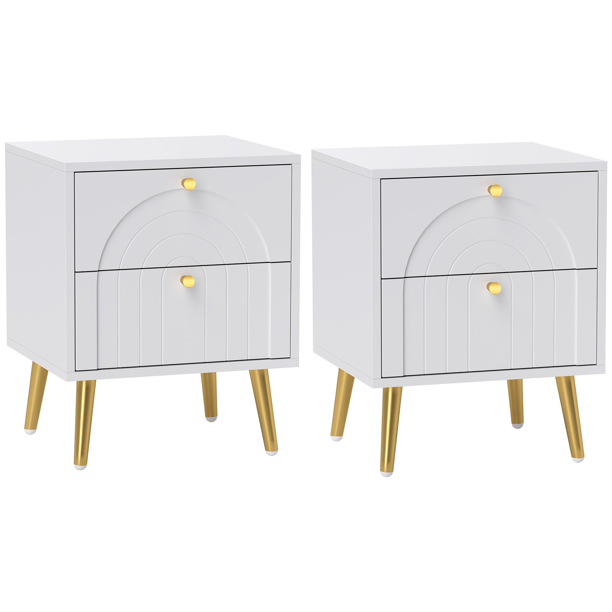 HOMCOM 2-Drawer Bedside Table Set of 2 - White