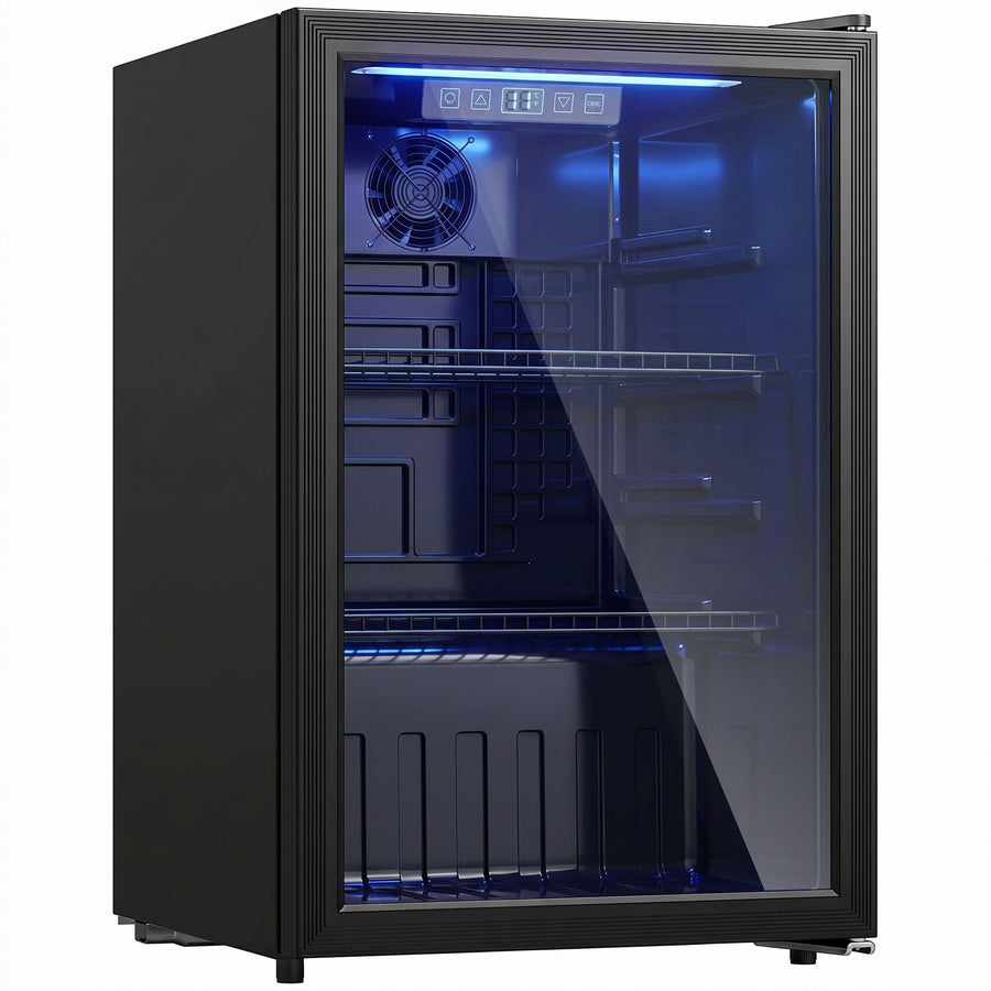 HOMCOM 70L Drinks Fridge, 70 Can Under Counter Freestanding Beer Fridge with LED Light