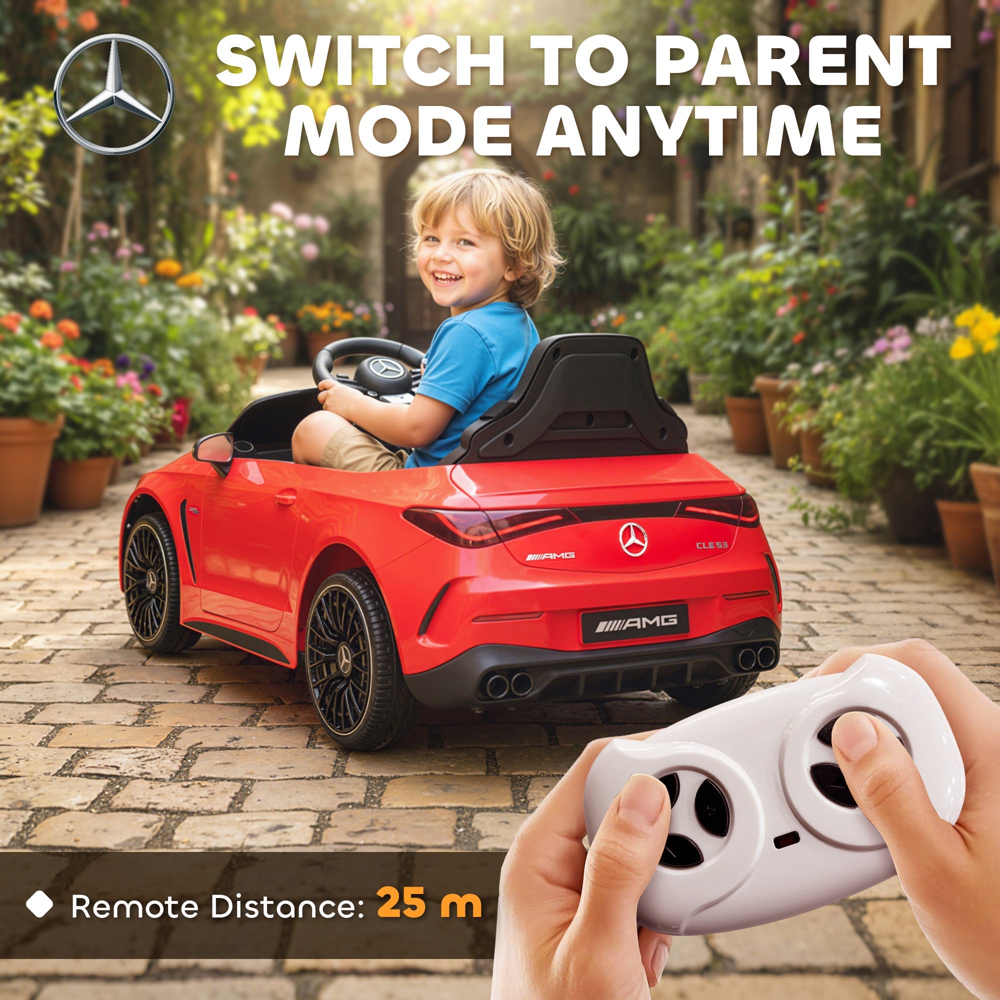 AIYAPLAY Licensed Mercedes AMG Kids Electric Car, 12V Ride On Car with Dual Motors, Remote Control for 3-6 Years, Red