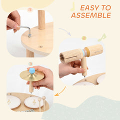 AIYAPLAY Baby Drum Kit, Wooden Kids Musical Instruments with Drums and Xylophone, Gifts for Girls Boys Birthday, Natural
