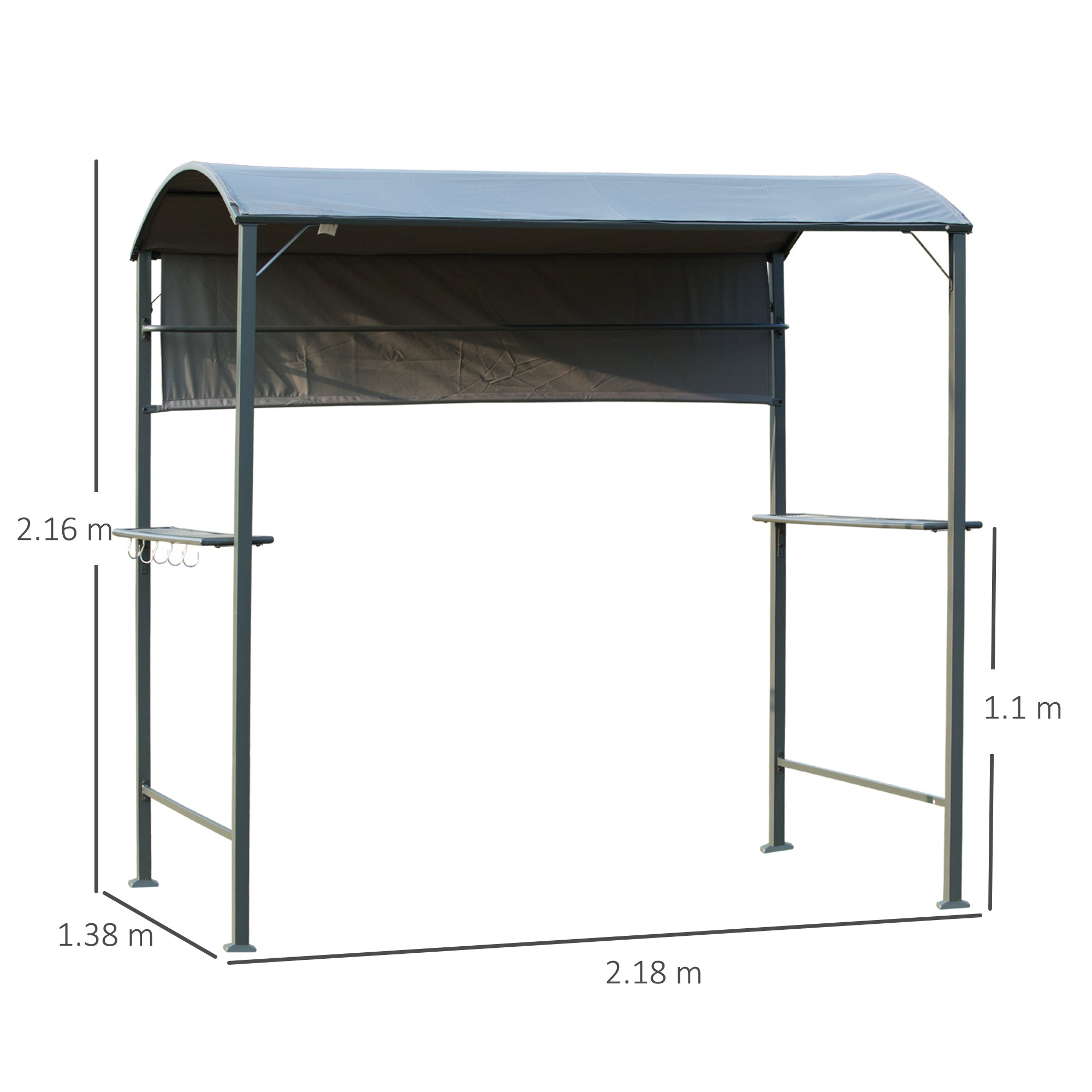 Outsunny 2.2 x 1.4m BBQ Shelter, Outdoor Grill Gazebo Canopy with Shelves, Hanging Hooks, and Metal Frame, for Garden Patio Backyard