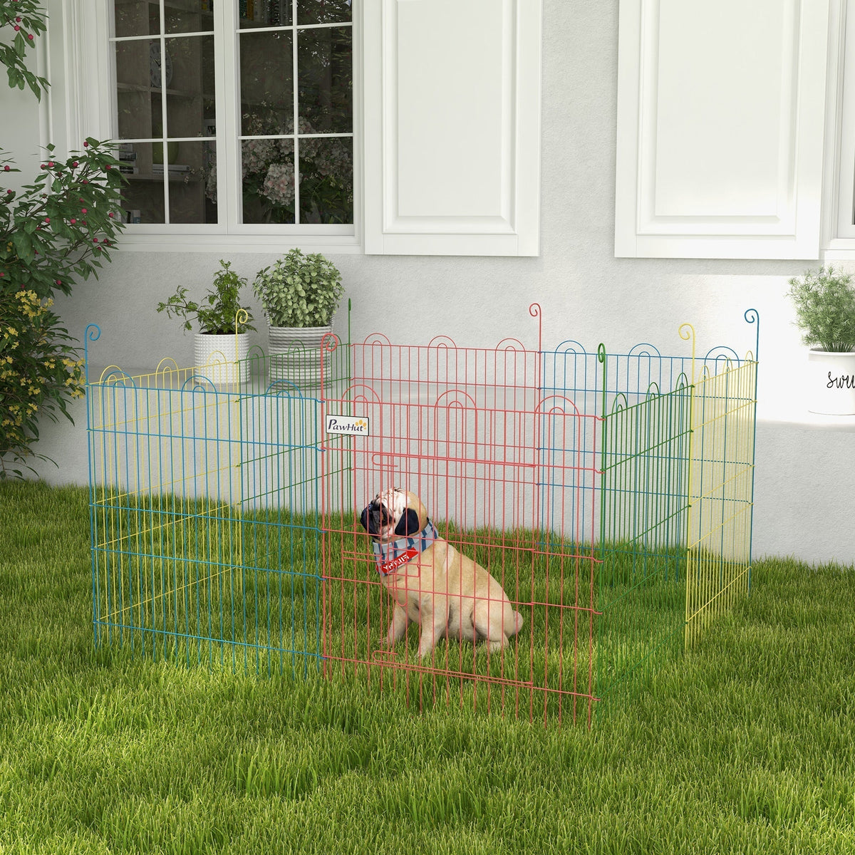 PawHut Pet Playpen Crate, with Eight Panels, Door, for Indoors and Outdoors, 60H x a156cm
