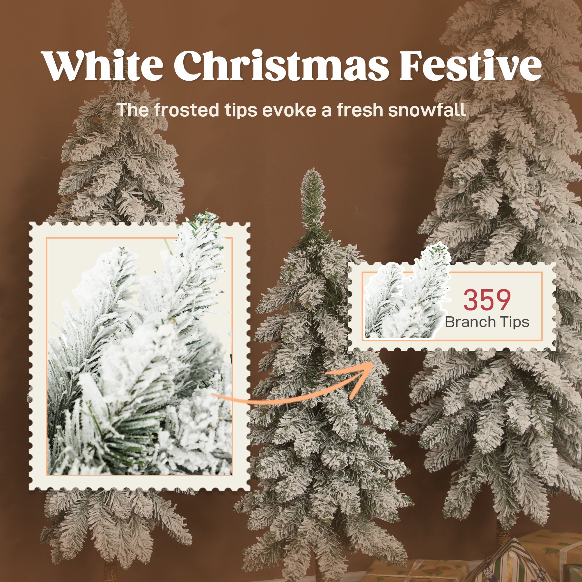 HOMCOM Set of 3 Pencil Flocked Christmas Tree, 3ft 4ft 5ft