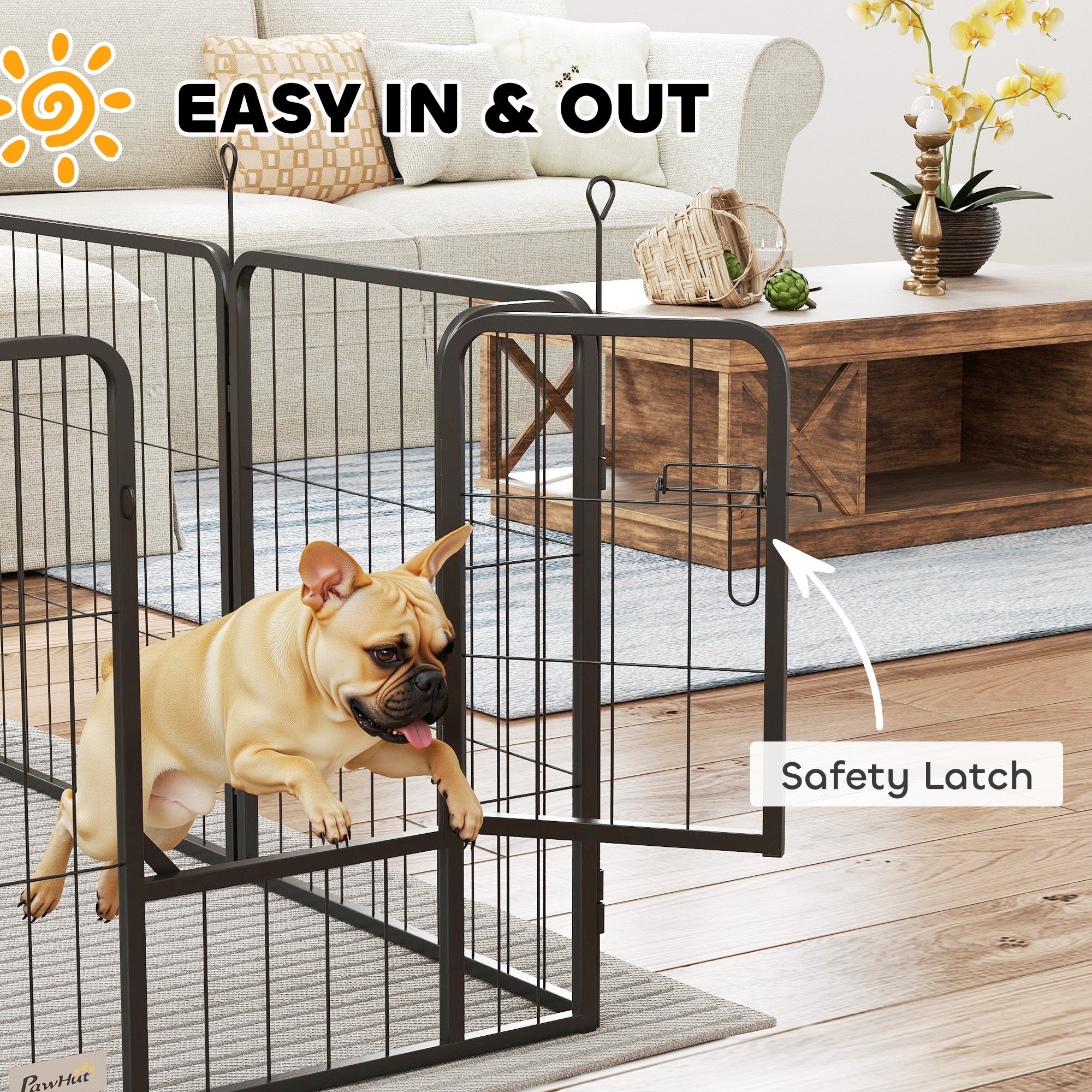 PawHut 12-Panel Solid Dog Playpen with Doors, for Small Dogs, 60cm High, Black