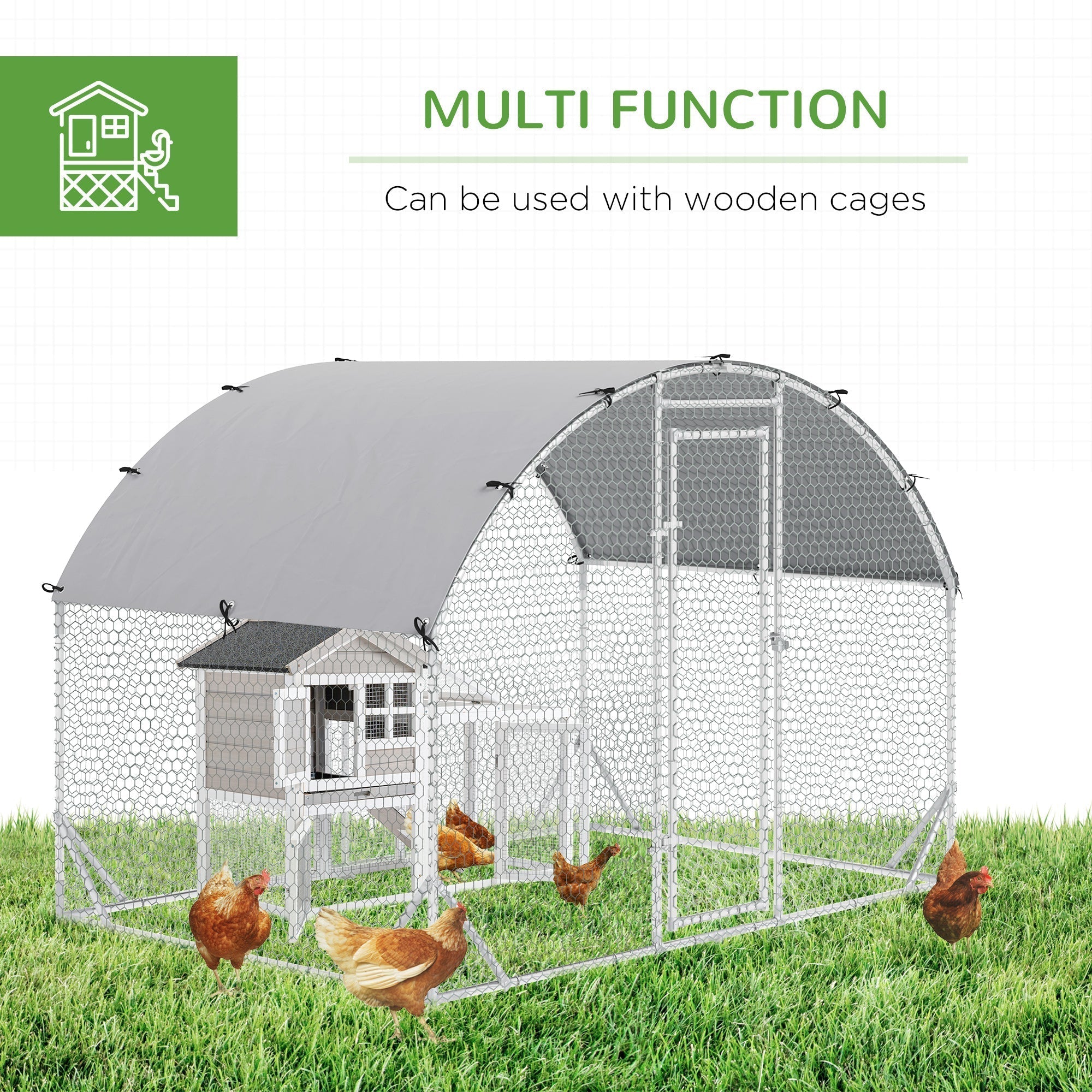 PawHut Walk In Chicken Run Galvanised Chicken Coop Hen Poultry House Cage Pet Playpen Garden with Water-Resist Cover, 2.8 x 1.9 x 2m