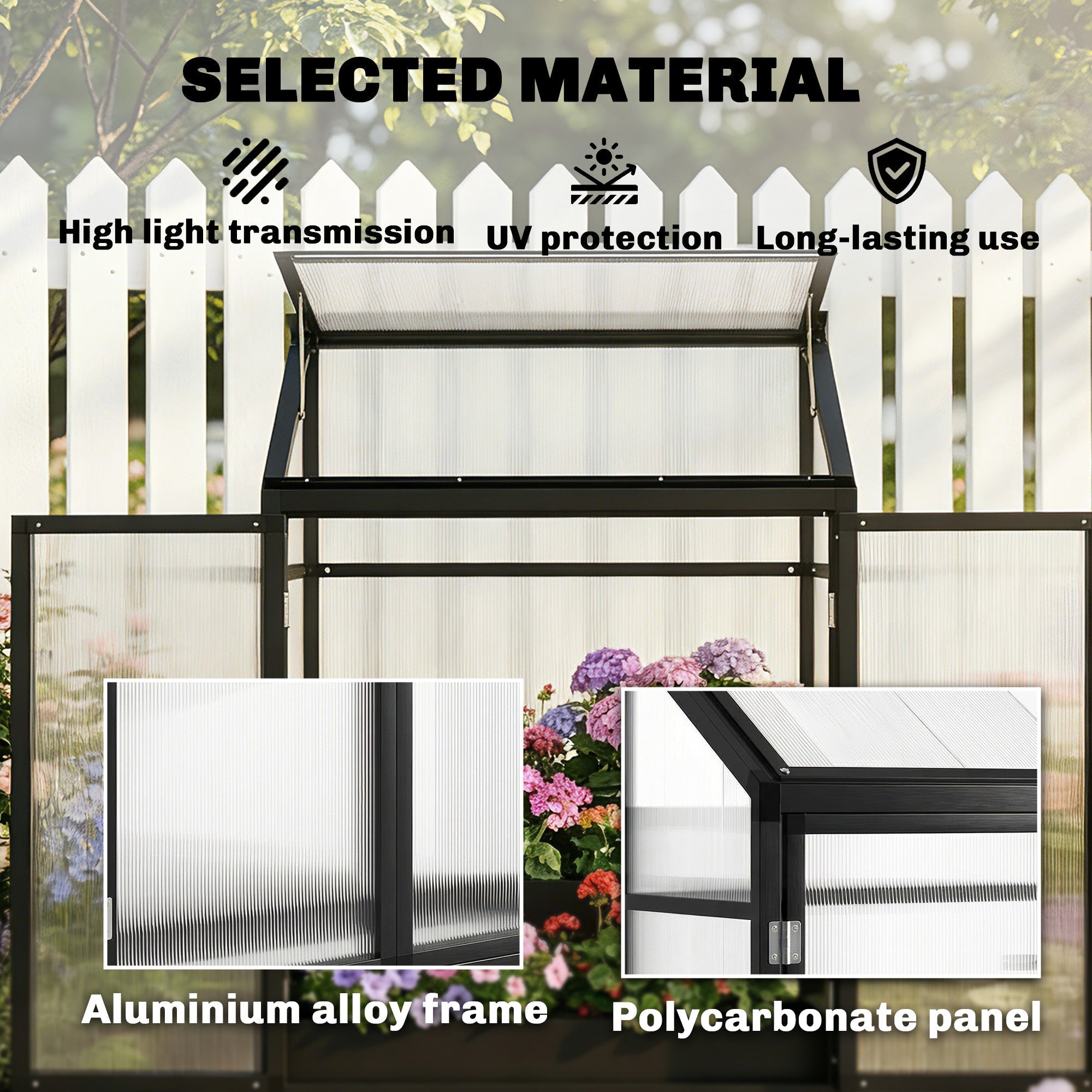 Outsunny Polycarbonate Greenhouse with Hinged Door, Top Vent, Lean-to Green House, Walk-in Greenhouse, 4 x 2ft, Black