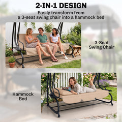 Outsunny Three-Person garden Swing Chair, with Adjustable Canopy - Light Brown