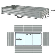 Outsunny 240 x 120cm Galvanised Steel Open Planter - Silver