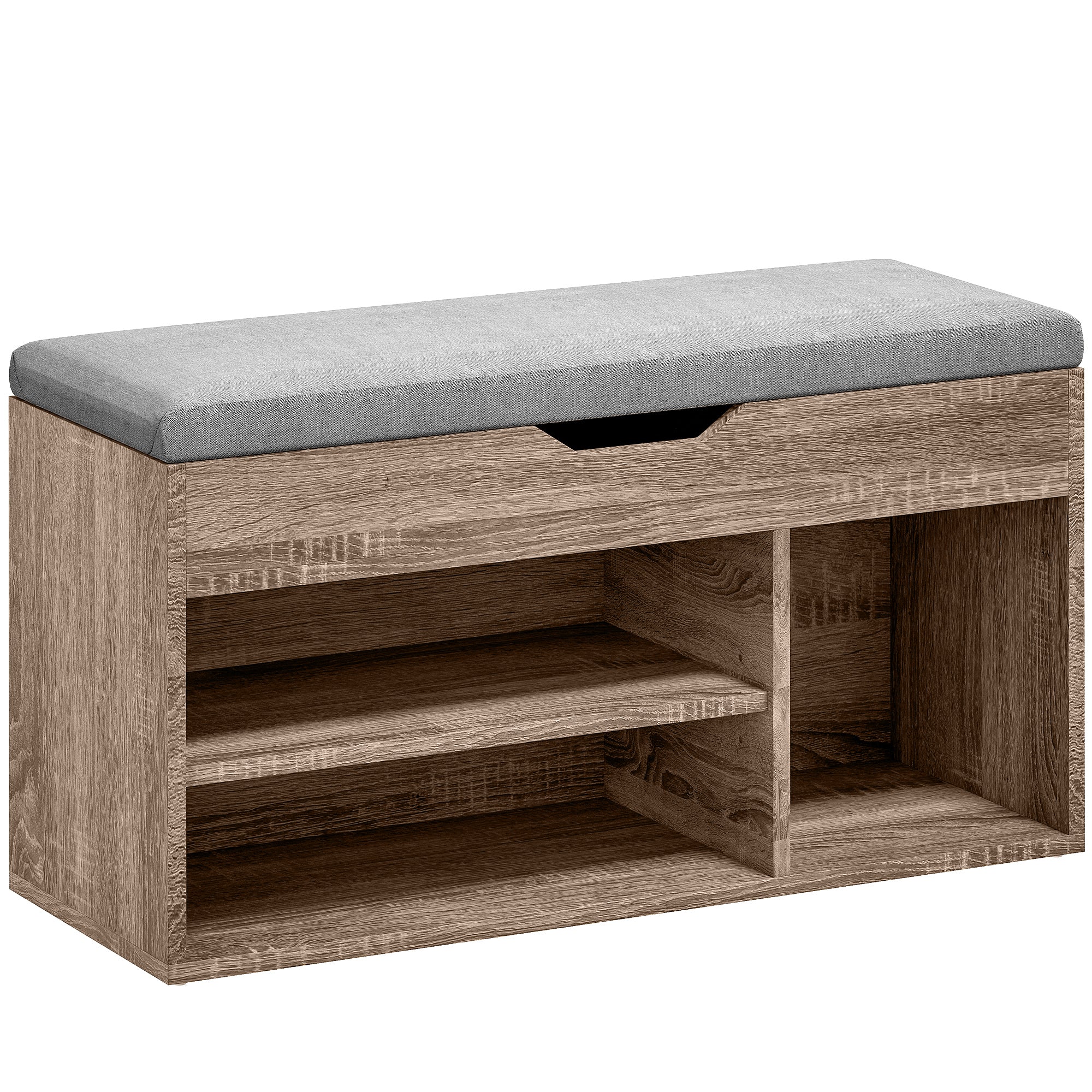 HOMCOM Shoes Cabinet Bench Hidden Storage Padded Seat Organiser Footwear Rack Hallway Grey Wood Grain