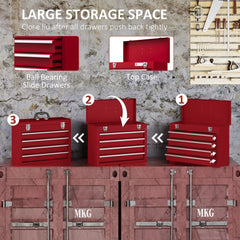 DURHAND Lockable Metal Tool Box, 4 Drawer Tool Chest with Latches, Handle, Ball Bearing Runners, Red - product image 5