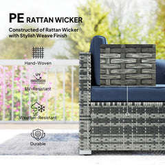 Outsunny 8 Pieces PE Rattan Corner Sofa Set, Outdoor Garden Furniture Set, Patio Wicker Sofa Seater w/ Cushion, Dark Blue