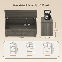 HOMCOM 127L Home Storage Box, with Safety Hinges - Dark Grey Wood-Effect