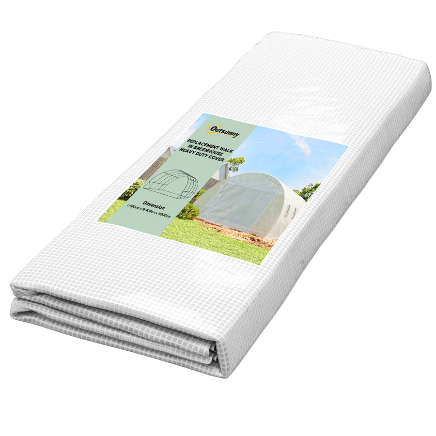 Outsunny 4 x 3 x 2m Polytunnel Greenhouse Replacement Cover ONLY Winter Garden Plant PE Cover for Tunnel Walk-in Greenhouse with Roll-up Windows Door Outdoor, White