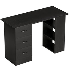 HOMCOM Computer Desk, Writing Table, PC Workstation with 3 Storage Shelves and Drawers, Handle, for Home Office, Black