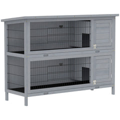 PawHut Rabbit Hutch Outdoor Guinea Pig Hutch Bunny Cage with No-Leak Trays, Divider, 136 x 50 x 93cm, Grey