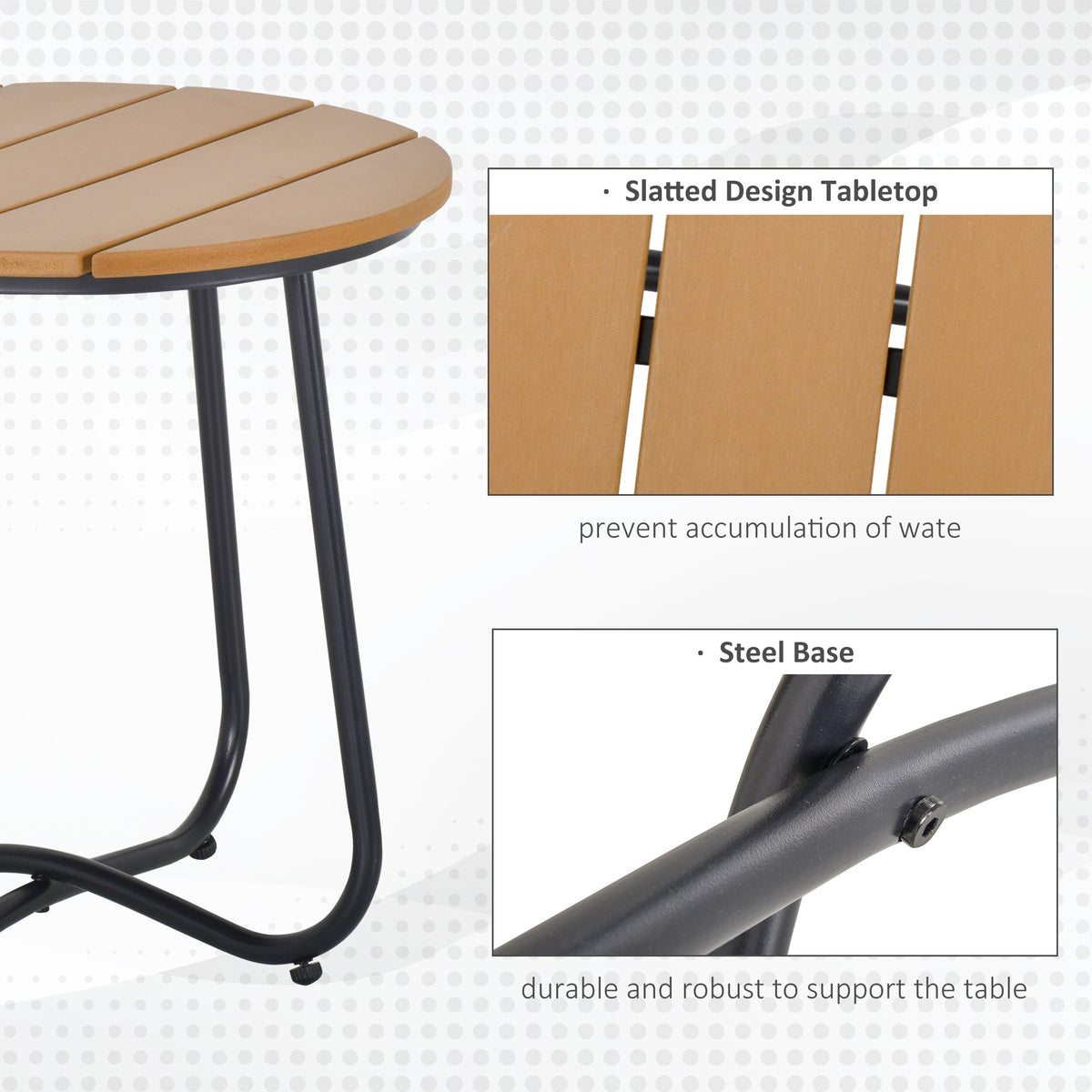 Outsunny Round Outdoor Side Table Adjustable Leg Pads Garden Table 49 x 49 x 48 cm Natural Wood & Black - product image 4