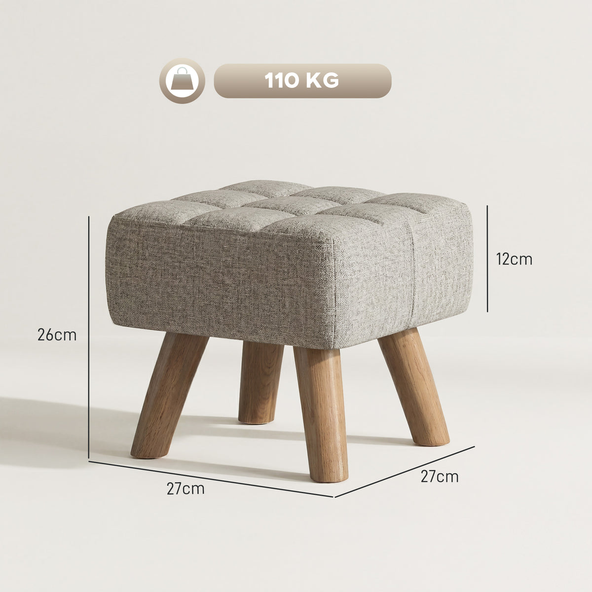 HOMCOM Linen-Look Square Padded Footstool - Light Brown